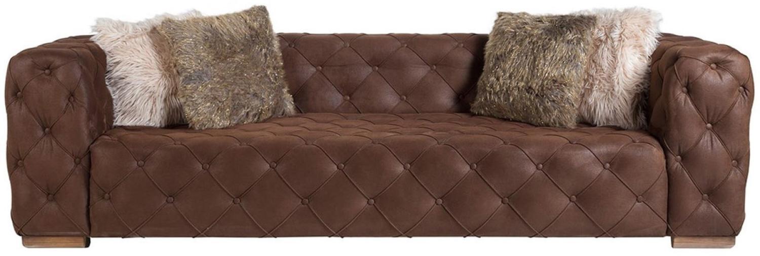Casa Padrino Luxus Chesterfield 3er Sofa Braun / Hellbraun 240 x 95 x H. 81 cm - Chesterfield Wohnzimmer Sofa - Chesterfield Wohnzimmer Möbel - Luxus Kollektion Bild 1