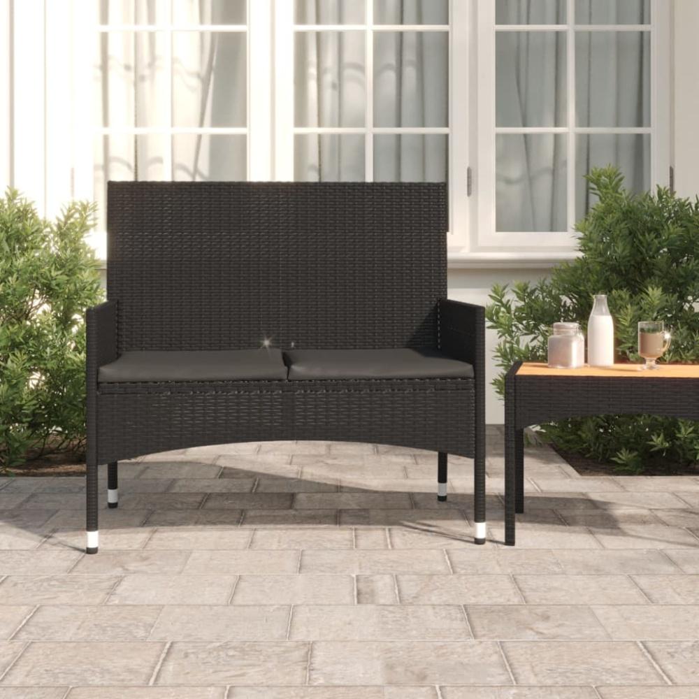 vidaXL Gartenbank 2-Sitzer mit Kissen Schwarz Poly Rattan 319490 Bild 1