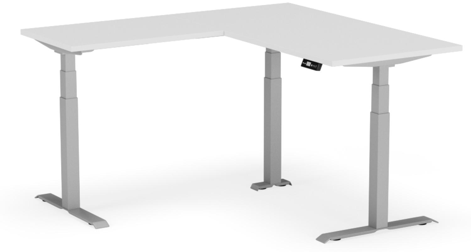 elektrisch höhenverstellbarer Schreibtisch L-SHAPE 160 x 160 x 60 - 80 cm - Gestell Grau, Platte Weiss Bild 1