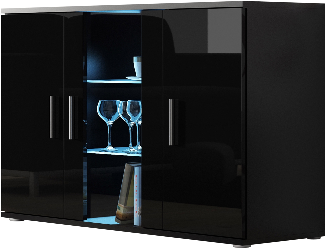 Kommode Soho S07 (Farbe: Schwarz / Schwarz Hochglanz, mit RGB LED Beleuchtung) Bild 1