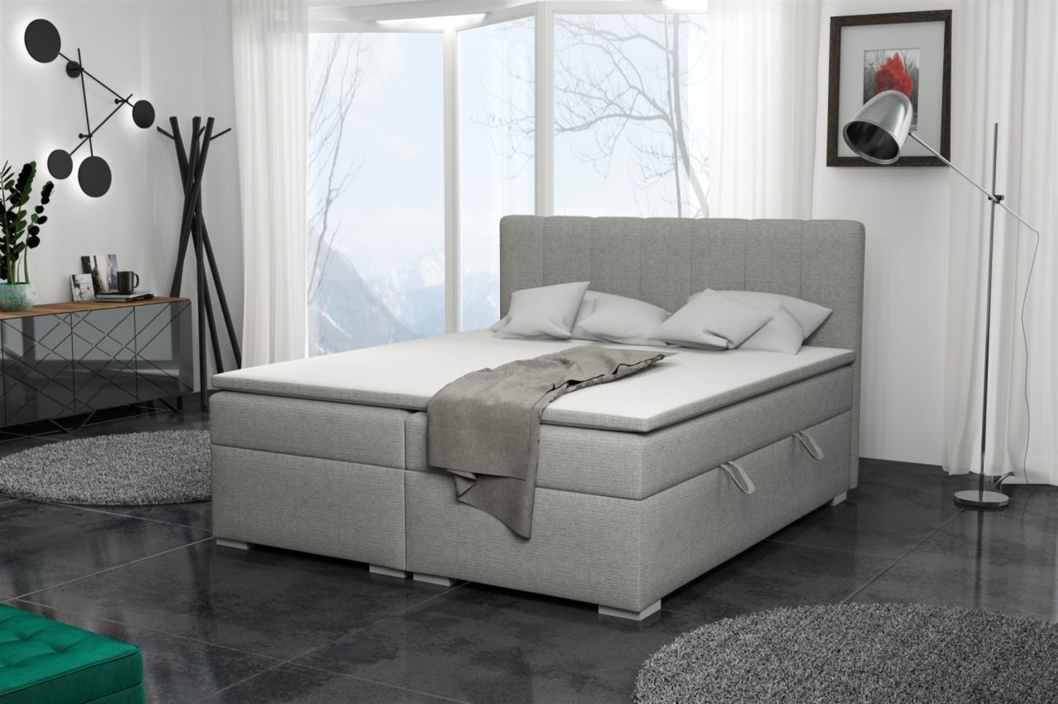 Boxspringbett Schlafzimmerbett LAURIN 200x200cm Stoff Aragon Hellgrau Bild 1