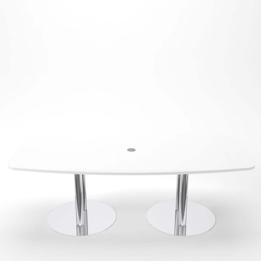 Rheinland Möbel Konferenztisch KONTI 220x103 cm – ovaler Besprechungstisch in Weiß mit verchromten Säulenfüßen & Kabelauslass, Meetingtisch für 6–8 Personen, moderner XXL-Tisch fürs Büro & Besprechungsraum Bild 1