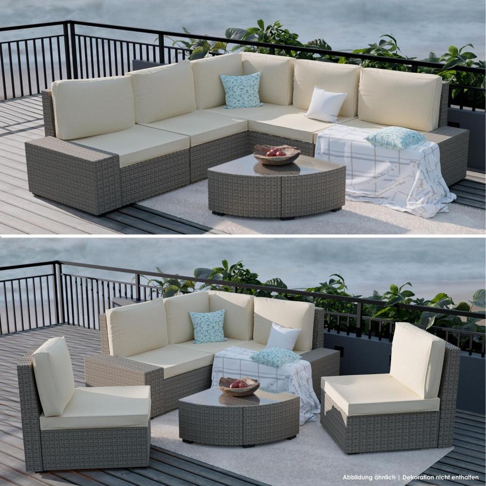 Terrassen - Lounge Set Rattan Grau Bezug Beige Bild 1