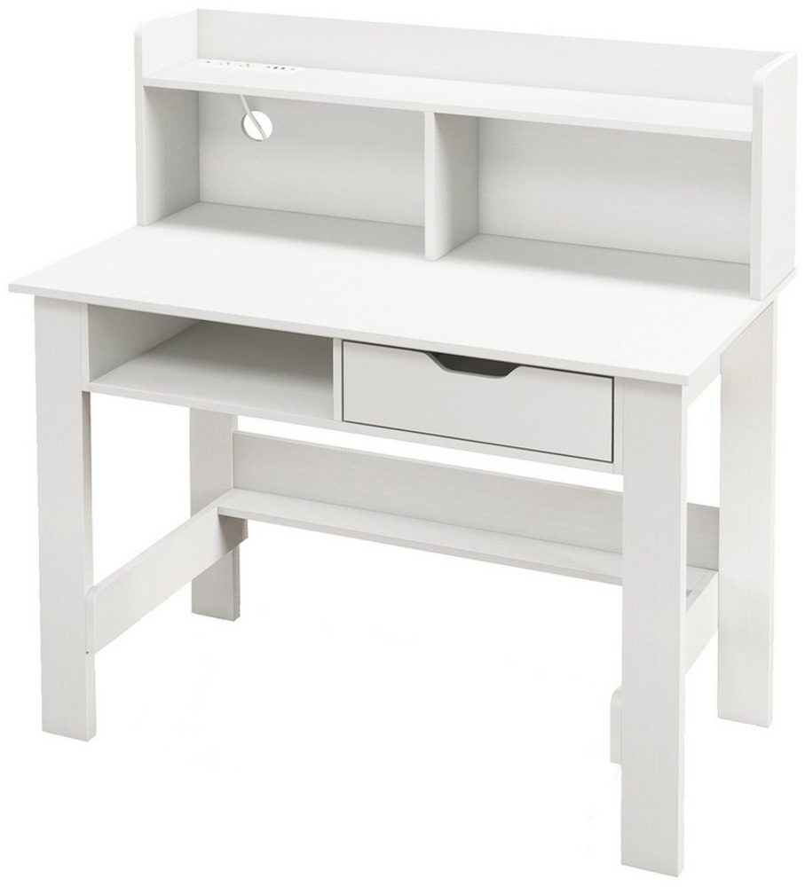 COSTWAY Schreibtisch, mit Steckdosen, Aufsatz, offenem Fach & Schublade Bild 1