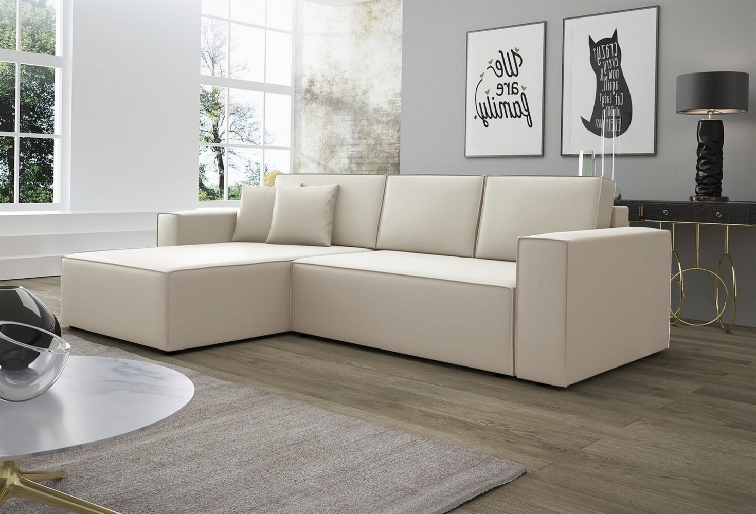 Ecksofa Schlafsofa Sofa CONOR PREMIUM Kunstleder Soft Creme Ottomane Links Bild 1