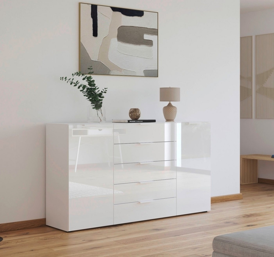 rauch Schubkastenkommode Flipp Kommode Sideboard Wäscheschrank, 2-türig, 5 Schubladen, Soft-Close, Oberboden und Front Glas, 2 Breiten Bild 1