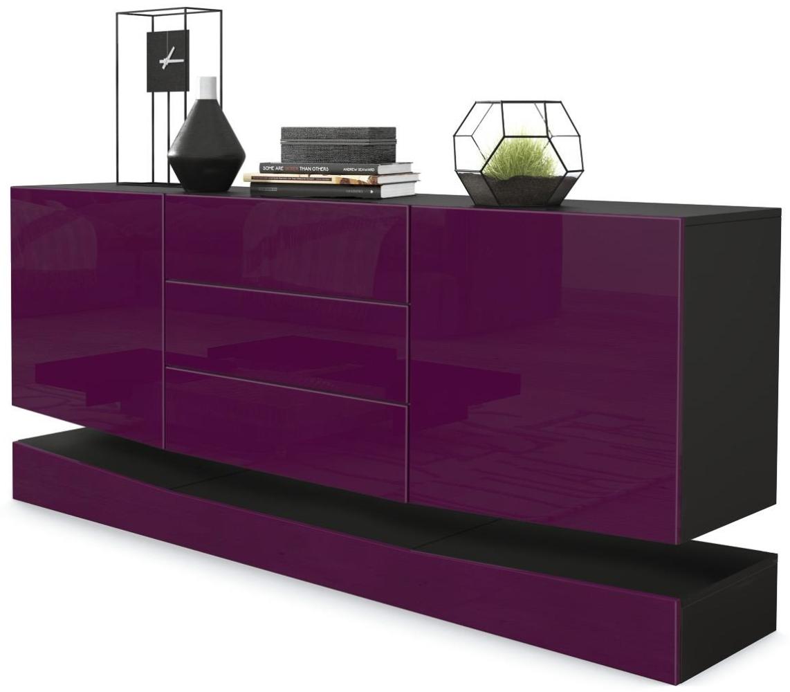 Vladon Sideboard City, Schwarz matt/Brombeer Hochglanz - Moderne Kommode für Ihr Wohnbereich (178 x 72 x 38 cm) Bild 1