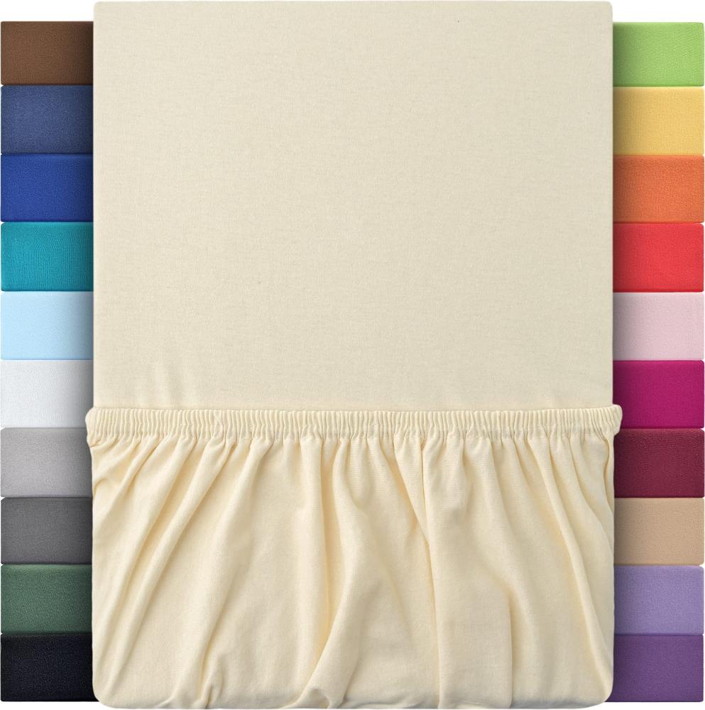 leevitex® Jersey Spannbettlaken, Spannbetttuch 100% Baumwolle ca. 150 g/m² MARKENQUALITÄT ÖKOTEX Standard 100 (Creme/Natur, Premium 200x220 Wasserbetten, Boxspringbetten) Bild 1