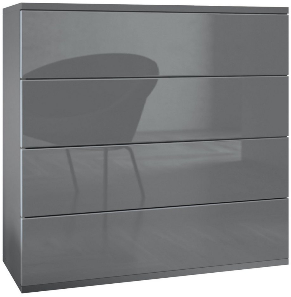 Vladon Kommode Pavos V3 (Sideboard hängend, mit 4 Schubladen), Anthrazit matt/Grau Hochglanz (76 x 94 x 35 cm) Bild 1