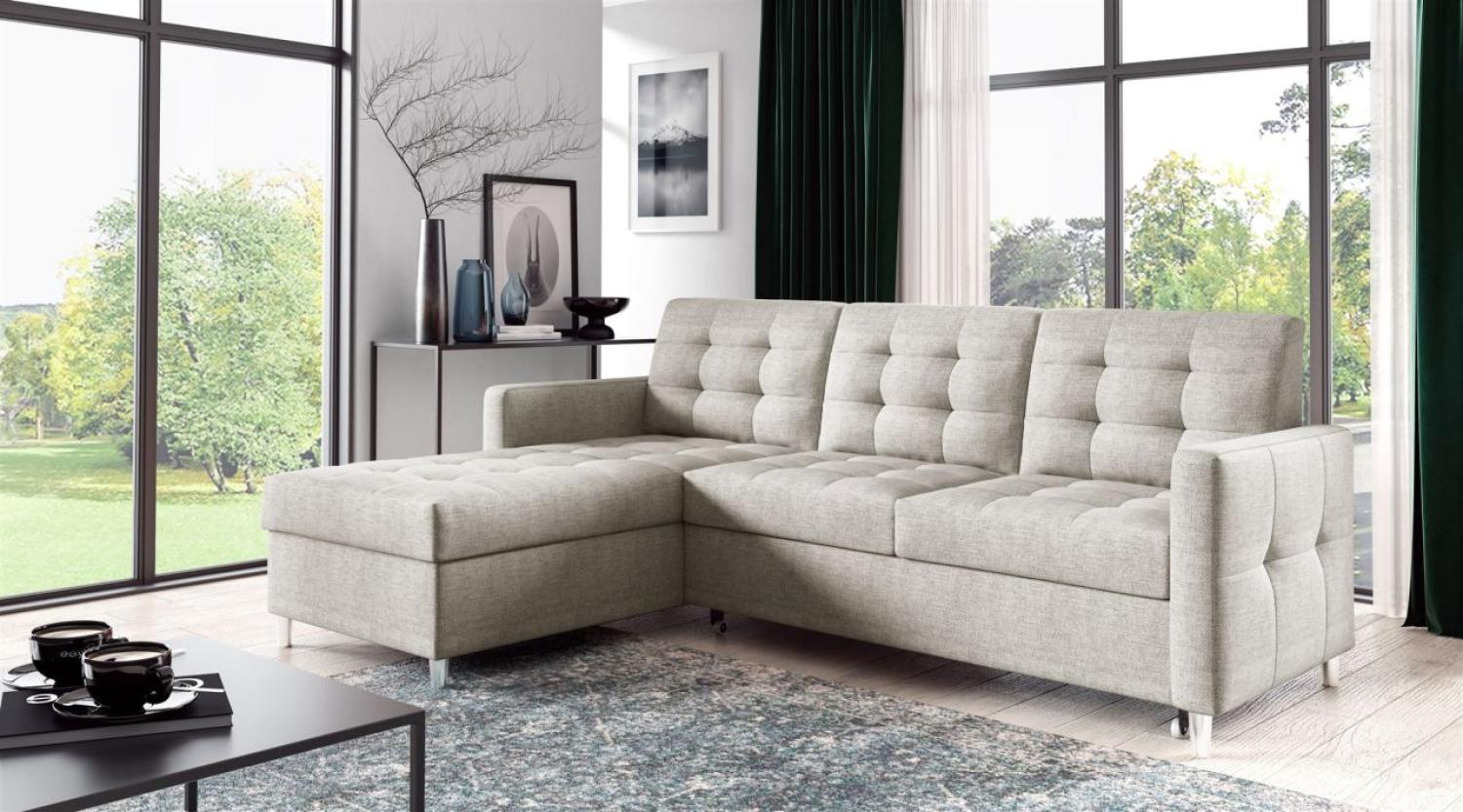 Ecksofa Sofa NURI Stoff Luis Beige mit Schlaffunktion Ottomane Links Bild 1