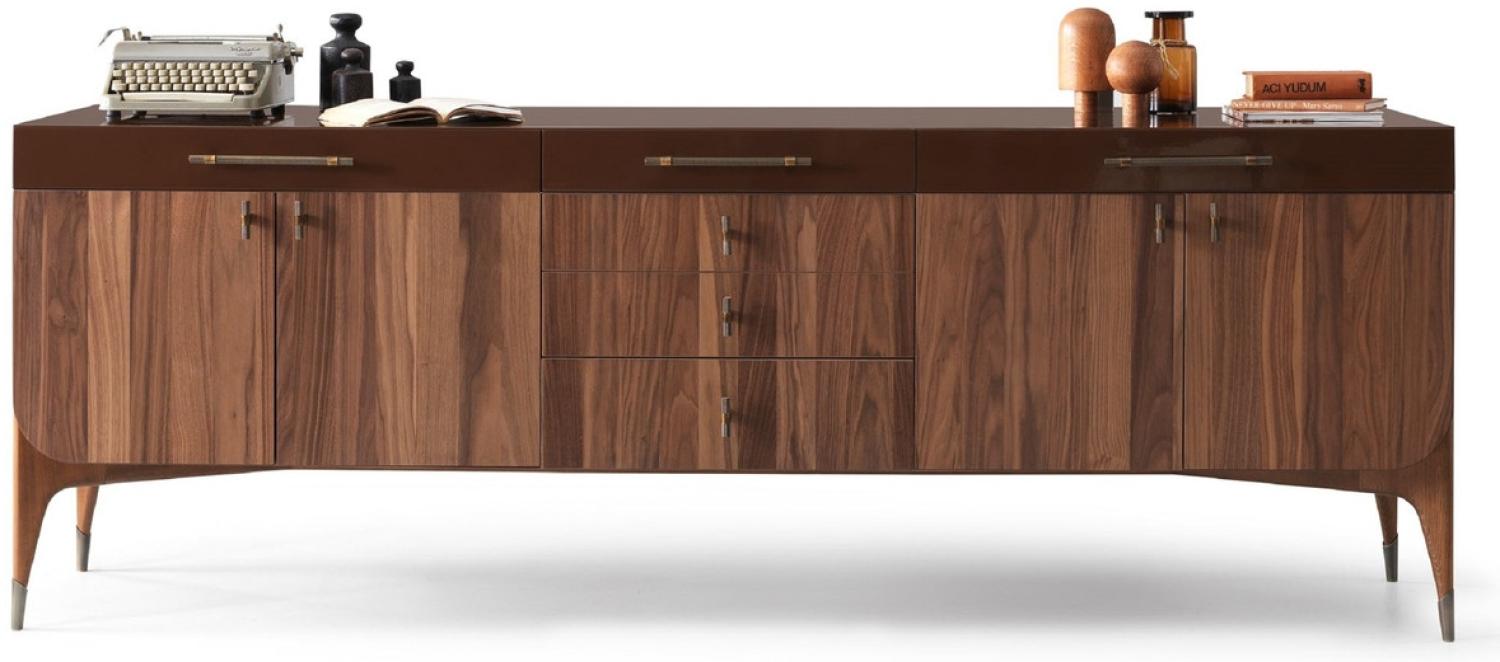 Casa Padrino Luxus Sideboard Braun / Dunkelbraun 230 x 60 x H. 82 cm - Massivholz Schrank mit 6 Schubladen und 4 Türen - Esszimmer Möbel - Luxus Möbel - Luxus Einrichtung Bild 1