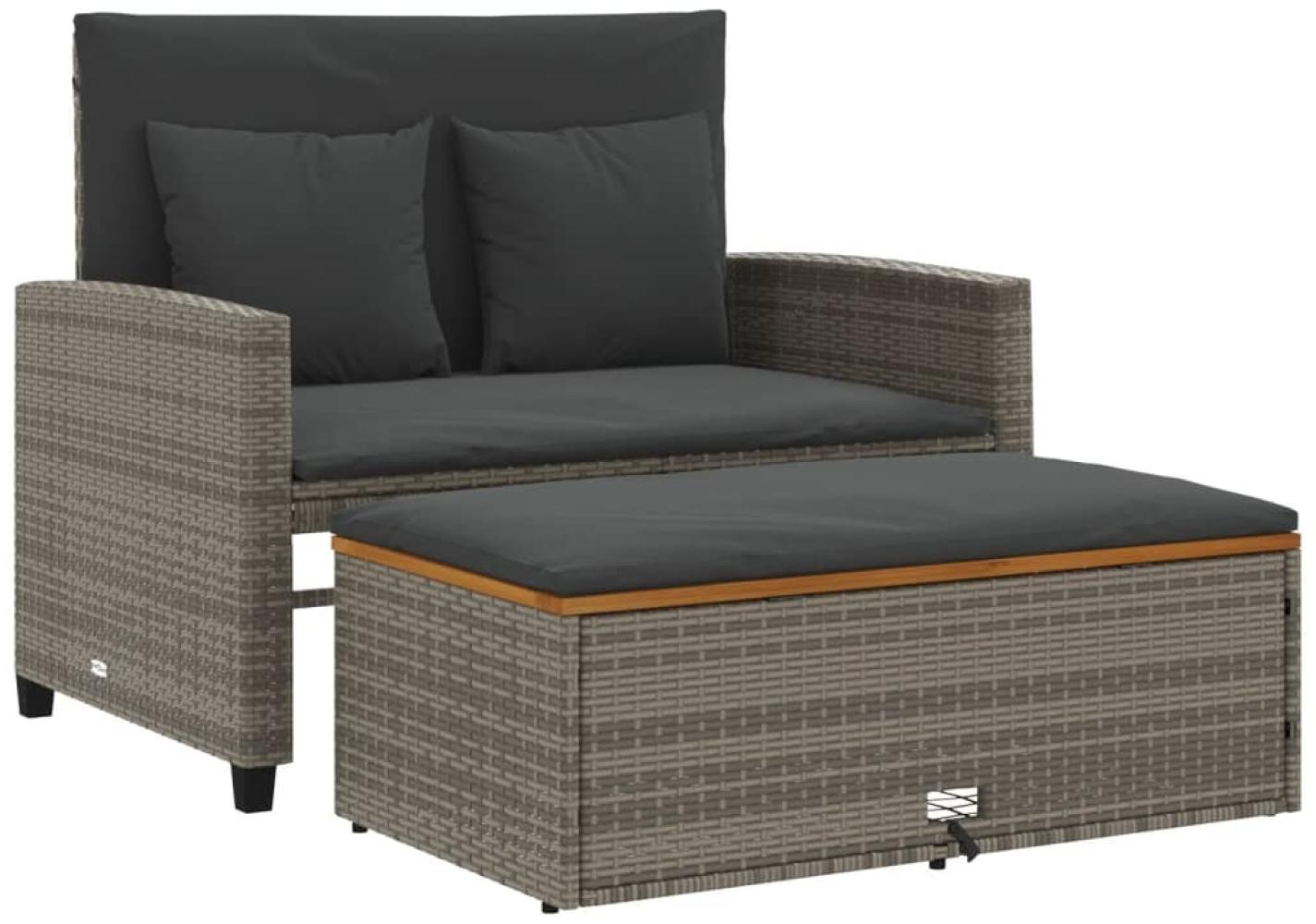 vidaXL Gartensofa mit Kissen 2-Sitzer Grau Poly Rattan & Akazienholz 365142 Bild 1
