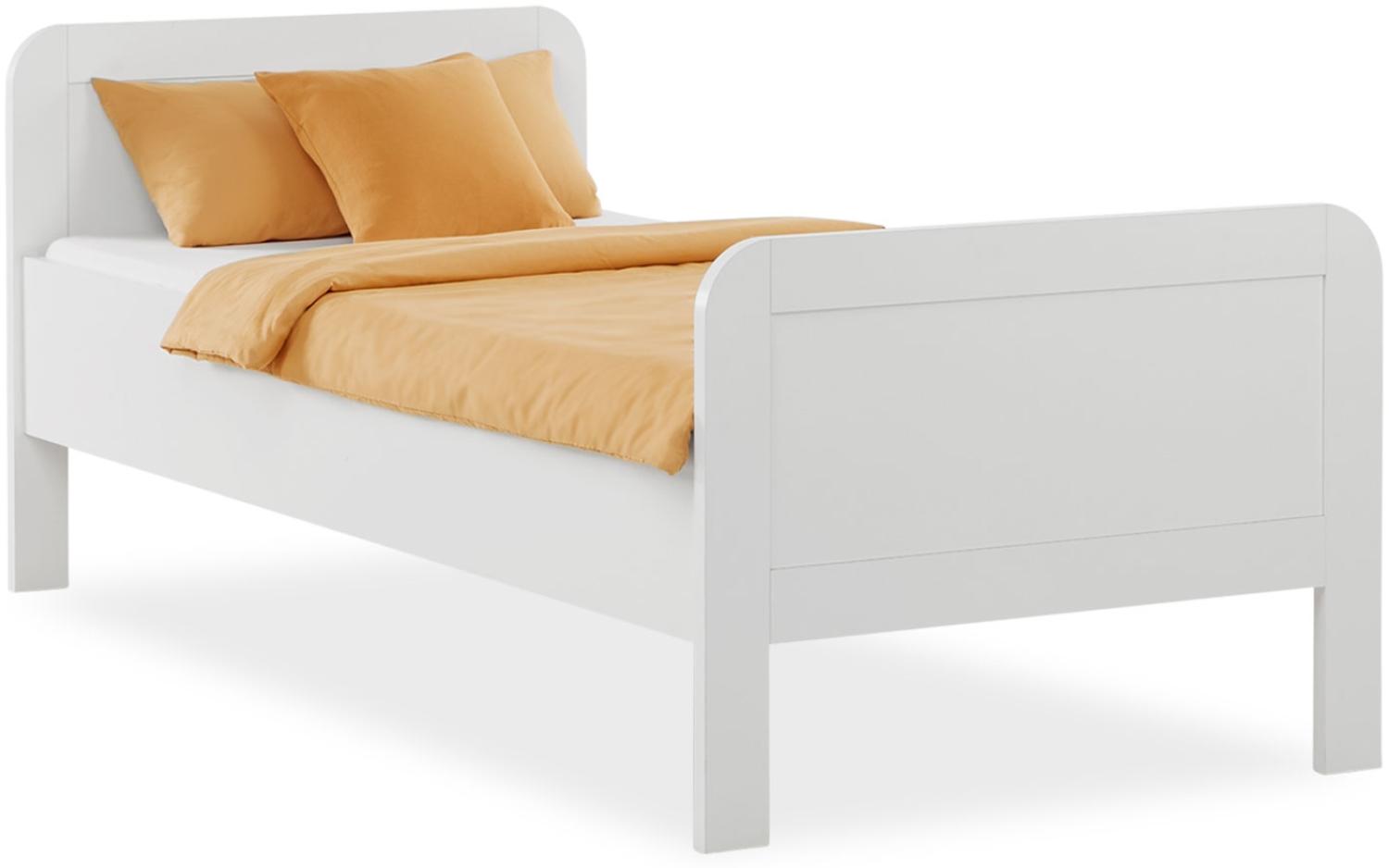 Komfortbett 90x200 Seniorenbett Höhenverstellbar Holzbett Einzelbett Weiß Hohes Bett Bettgestell Bild 1