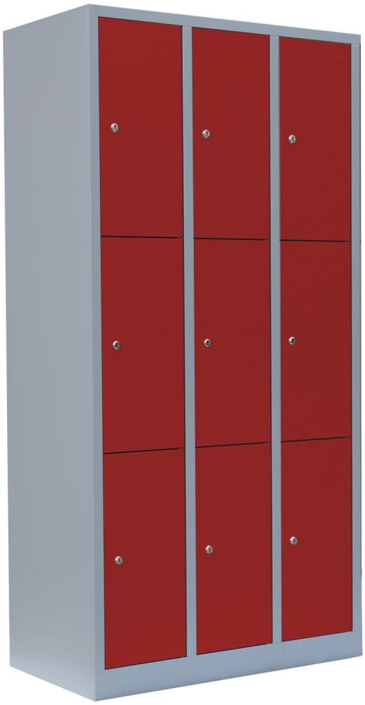 Schließfachschrank Wertfachschrank Fächerschrank Spind Umkleideschrank 9 Fächer-Spint Maße:180x88,5x50cm Grau/Rot 520334 Bild 1