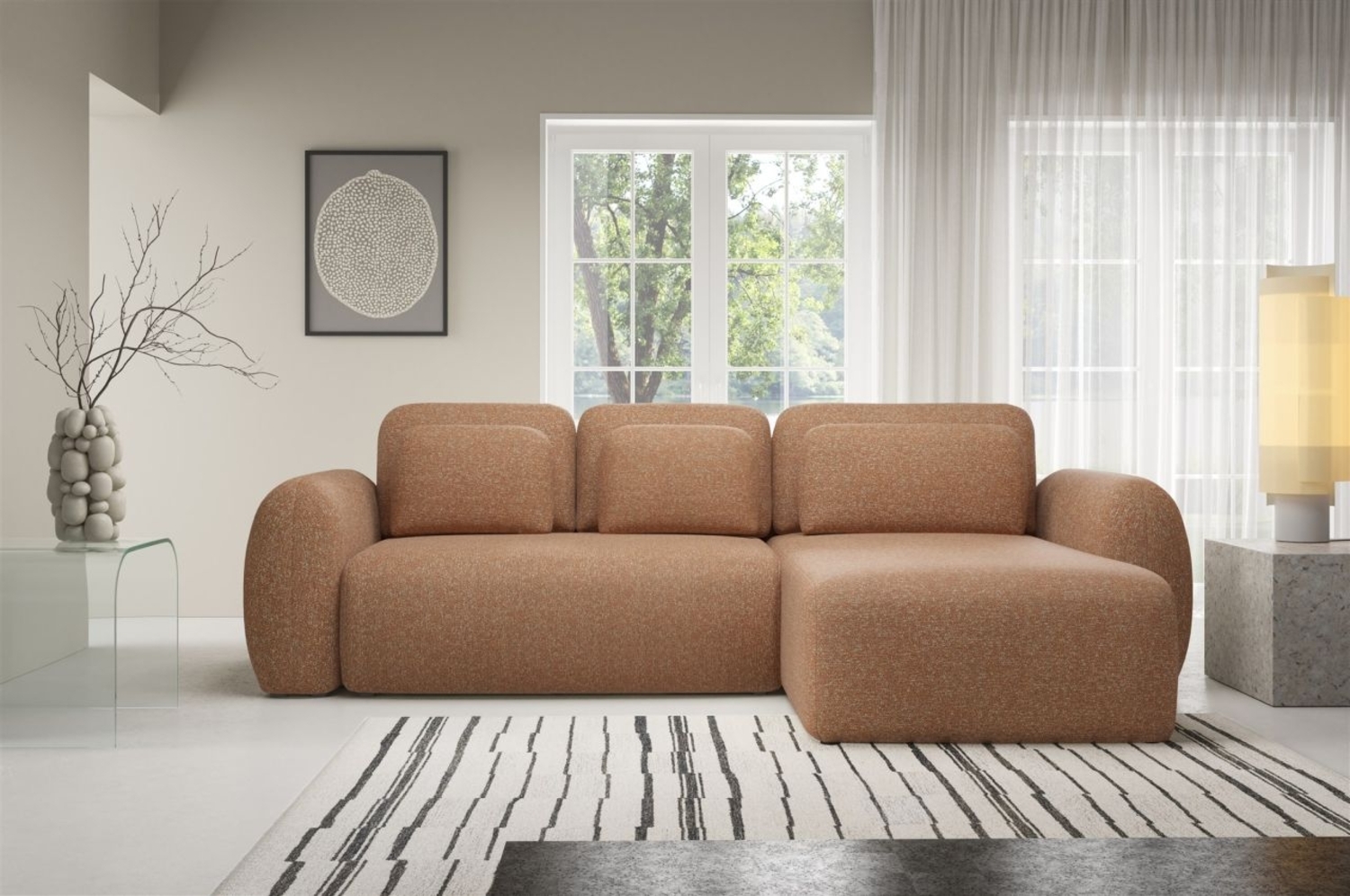 Ecksofa Schlafsofa Sofa GASTON in Stoff Puente Rostbraun Ottomane Rechts Bild 1