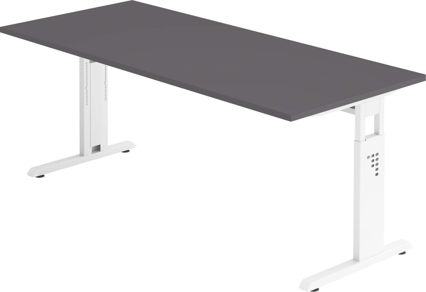 bümö höhenverstellbarer Schreibtisch O-Serie 180x80 cm in Graphit, Gestell in weiß - großer PC Tisch für's Büro manuell höhenverstellbar, Computertisch verstellbar, OS-19-G-W Bild 1