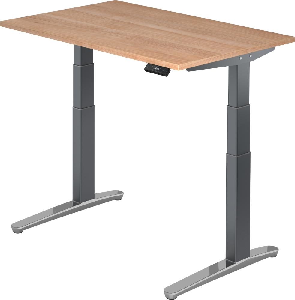 bümö elektrisch höhenverstellbarer Schreibtisch 120x80 cm mit Memory-Steuerung - Design Schreibtisch höhenverstellbar elektrisch, elektrischer Schreibtisch Nussbaum, Gestell graphit/alu, XBHM12-N-GC Bild 1