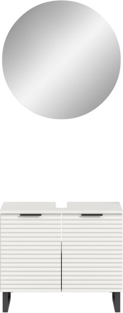 welltime Badmöbel-Set Litica, Breite 70 cm, hochwertige Rillenfräsung, Metallkufen, (2-St), best. aus.: Waschbeckenunterschrank, Spiegelschrank Bild 1