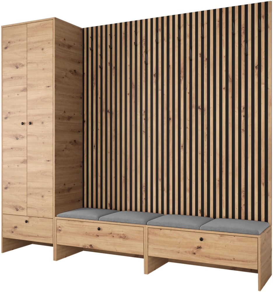 Garderoben-Set Melire VI, Kleiderschrank, Unterschrank, Griffe aus Metall (Farbe: Artisan Eiche, Manila 16) Bild 1