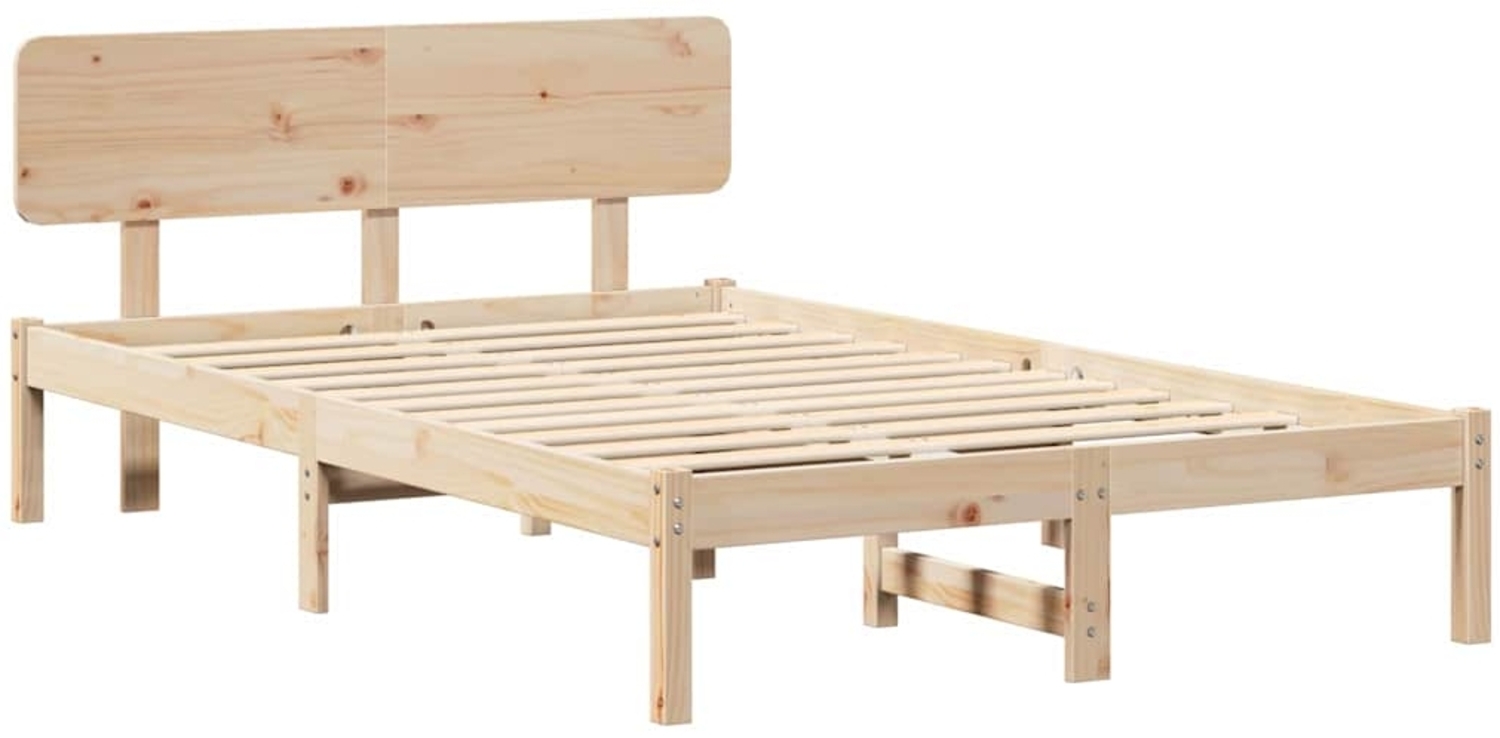 vidaXL Bettrahmen mit Kopfteil Natur 135 x 190 cm Massives Kiefernholz 872113 Bild 1