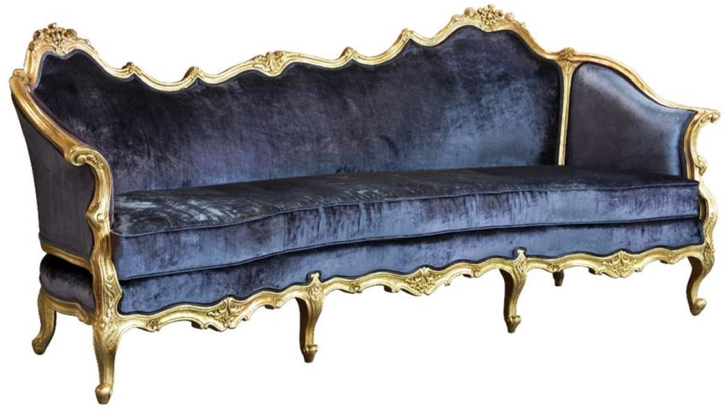 Casa Padrino Luxus Barock Samt Sofa Blau / Gold - Edles Handgefertigtes Wohnzimmer Sofa im Barockstil - Barock Wohnzimmer Möbel - Edel & Prunkvoll Bild 1