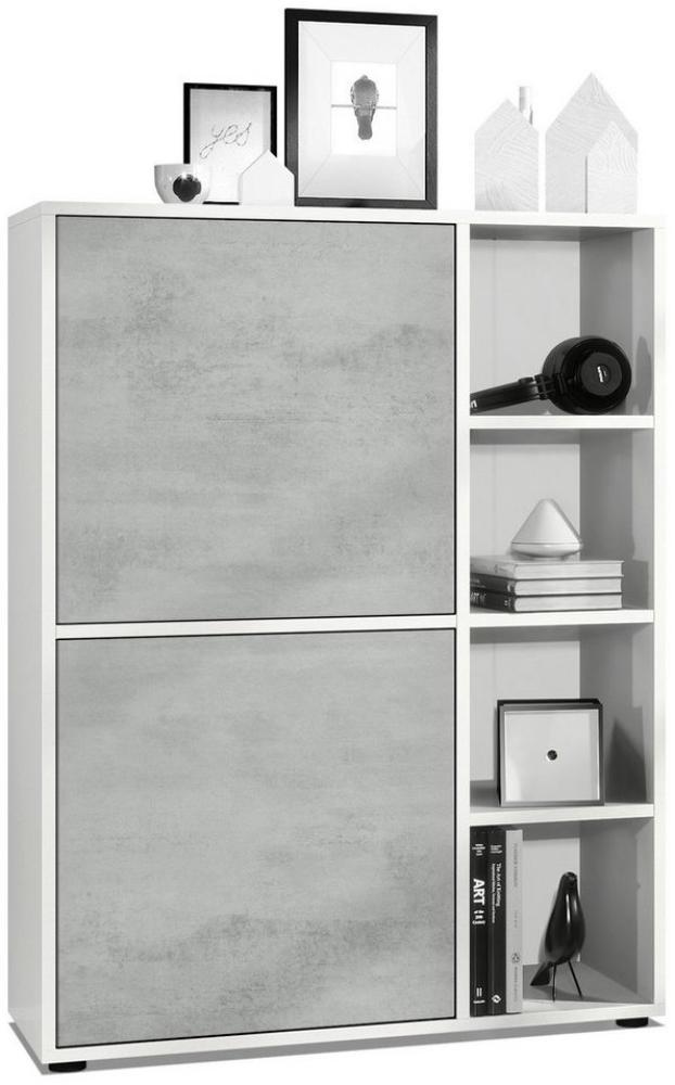 Highboard Schrank Anrichte Cuba mit 8 Fächern, Korpus in Weiß matt / Fronten in Beton Oxid Optik Bild 1