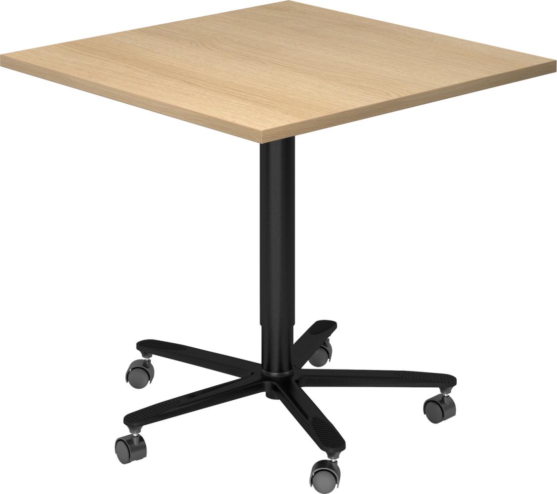 bümö Säulenhubtisch höhenverstellbar, Stehtisch Büro, Bistrotisch eckig 80 x 80 cm - Besprechungstisch Eiche, Stehtisch Holz-Platte, Säule aus Metall in schwarz, Säulentisch, Hochtisch, ST88-E-D Bild 1