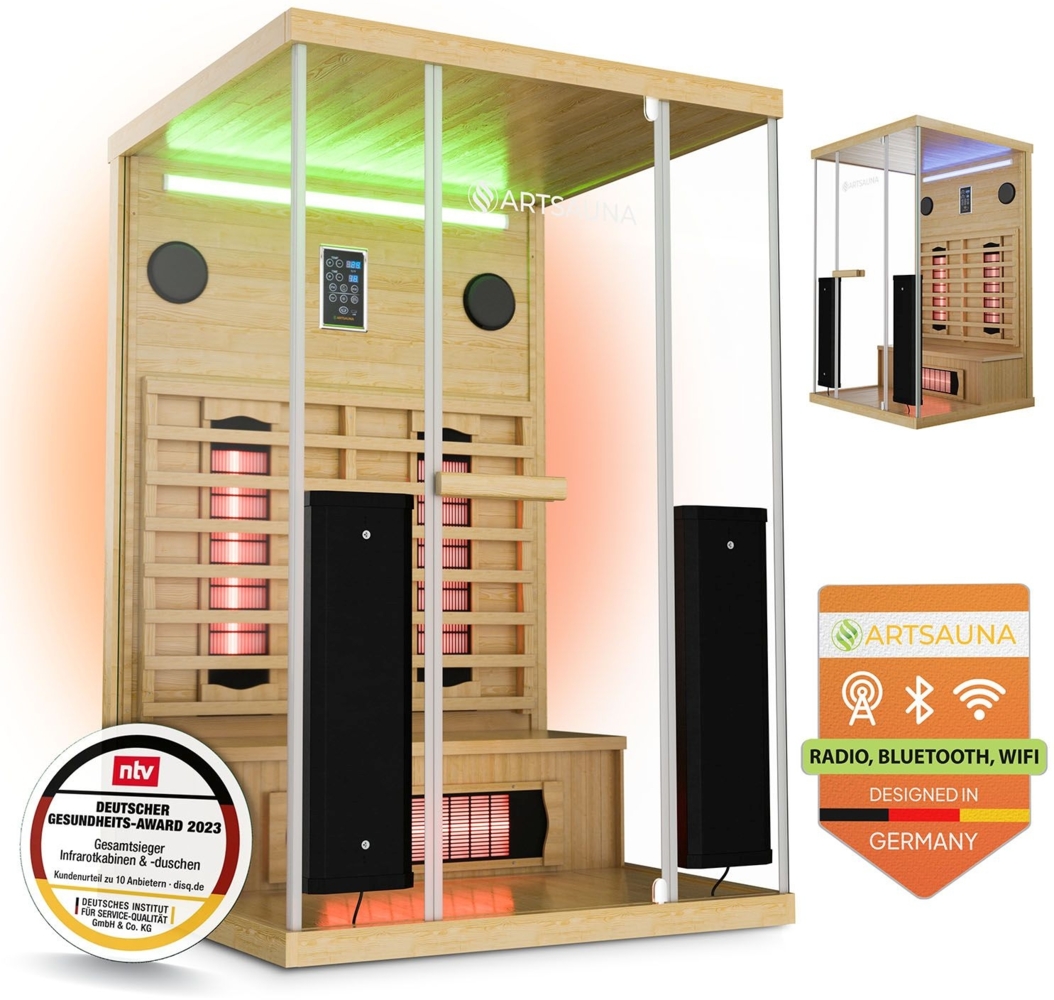 Artsauna Infrarotkabine Göteborg 120 – Natur, Wärmekabine mit Vollspektrumstrahlern, Hemlockholz & Sicherheitsglas, LED-Beleuchtung Bild 1