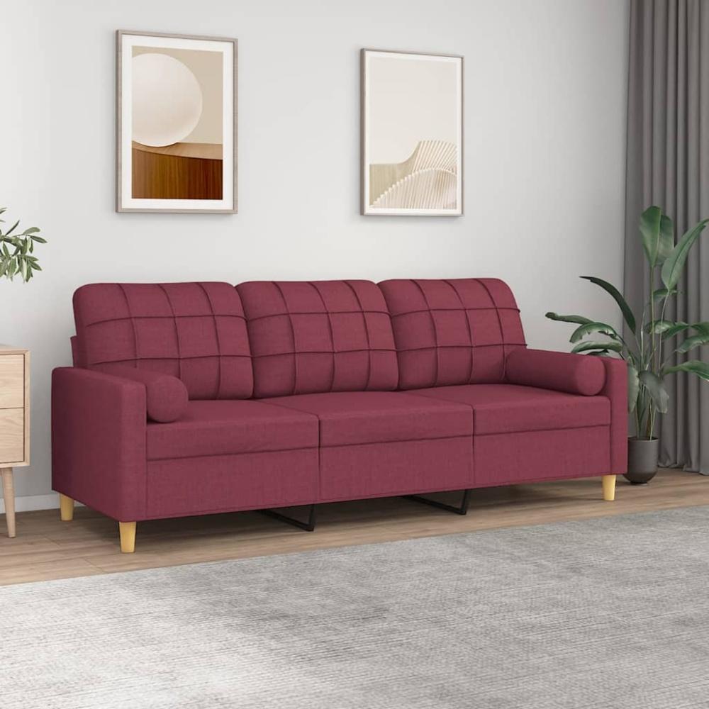 vidaXL 3-Sitzer-Sofa mit Zierkissen Weinrot 180 cm Stoff 3200796 Bild 1