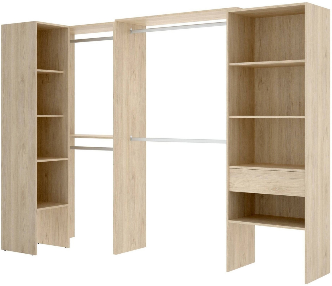 Dmora Großer Kleiderschrank Florita, Struktur für begehbaren Eckkleiderschrank, offener Eckkleiderbügel, 248 x 79 x 187 cm, Eiche Bild 1