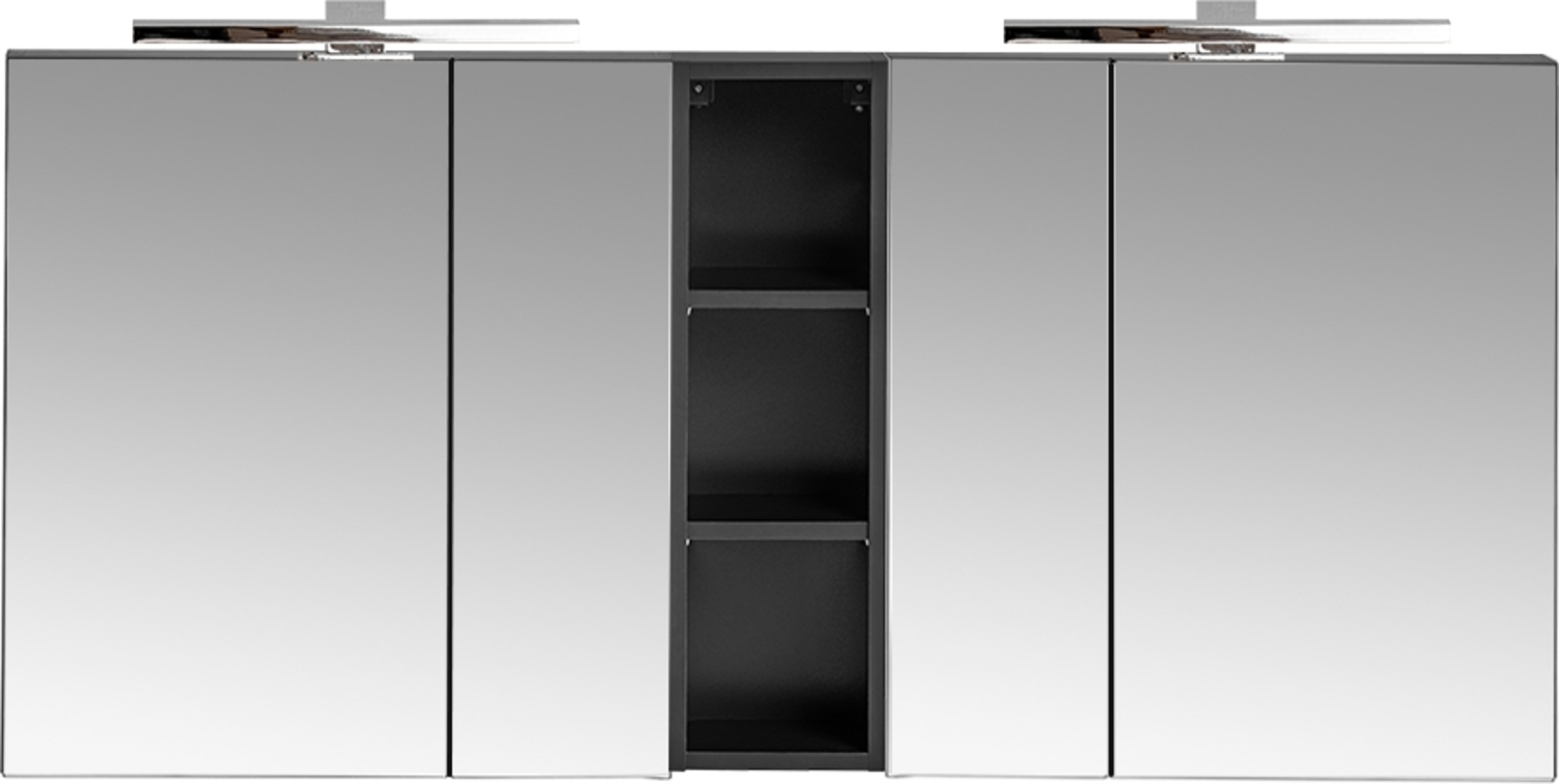 Doppel-Spiegelschrank, 140cm, LED-Beleuchtung, matt schwarz, PUEBLA-56-BLACK Bild 1