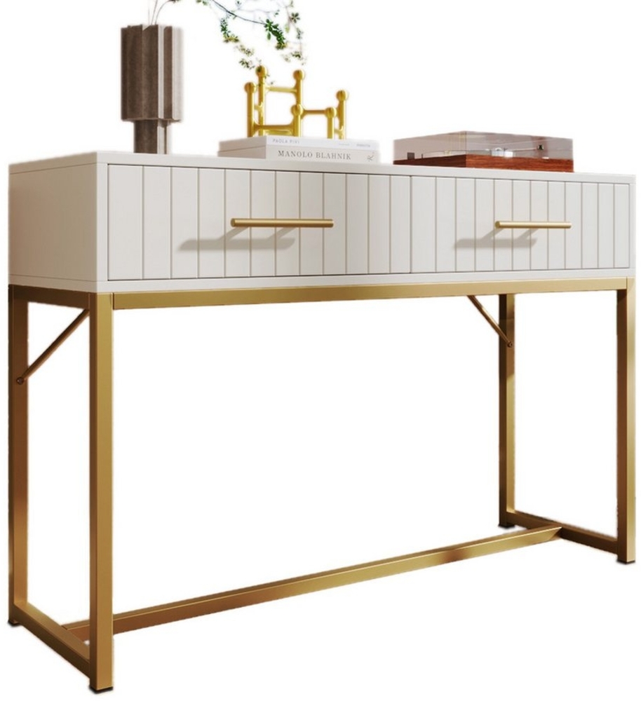 HAUSS SPOLE Sideboard Schminktisch mit 2 Schubladen 75cm Höhe für Schlafzimmer, Weiß (mit 2 Schubladen 100 x 45 x 75 cm) Bild 1