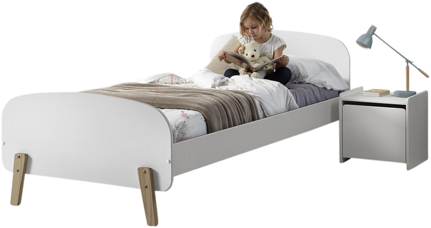 Kinderbett >KIDDY< in weiß aus Massiv Kiefer und MDF - 205,5x72,5x95cm (BxHxT) Bild 1