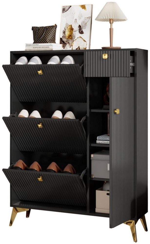 OKWISH Schuhschrank Moderne Kommode Schuhschrank (Schuhschrank mit 3 Klappen, 1 Schublade und 1 Tür, Schuhregal, 1-St, mit verstellbaren Regalböden und Kippsicherung) mit Wellenform-Design,multifunktionalem Stauraum für Schuhe/Taschen Bild 1