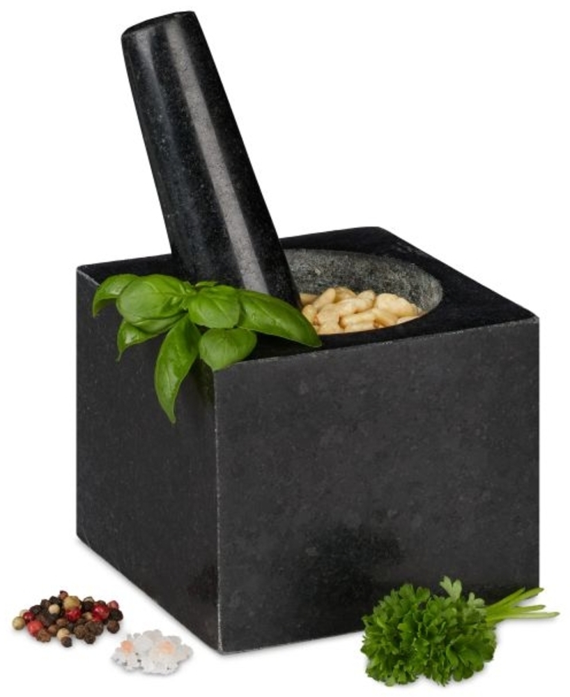 Eckiger Granit Mörser mit Stößel Bild 1