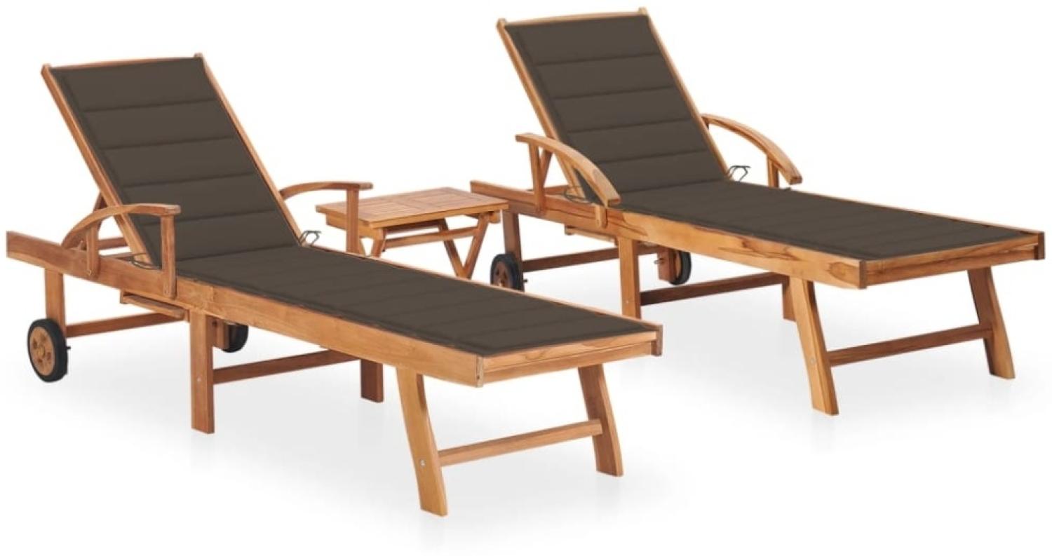 vidaXL Sonnenliegen 2 Stk. mit Tisch und Auflagen Massivholz Teak 3073179 Bild 1