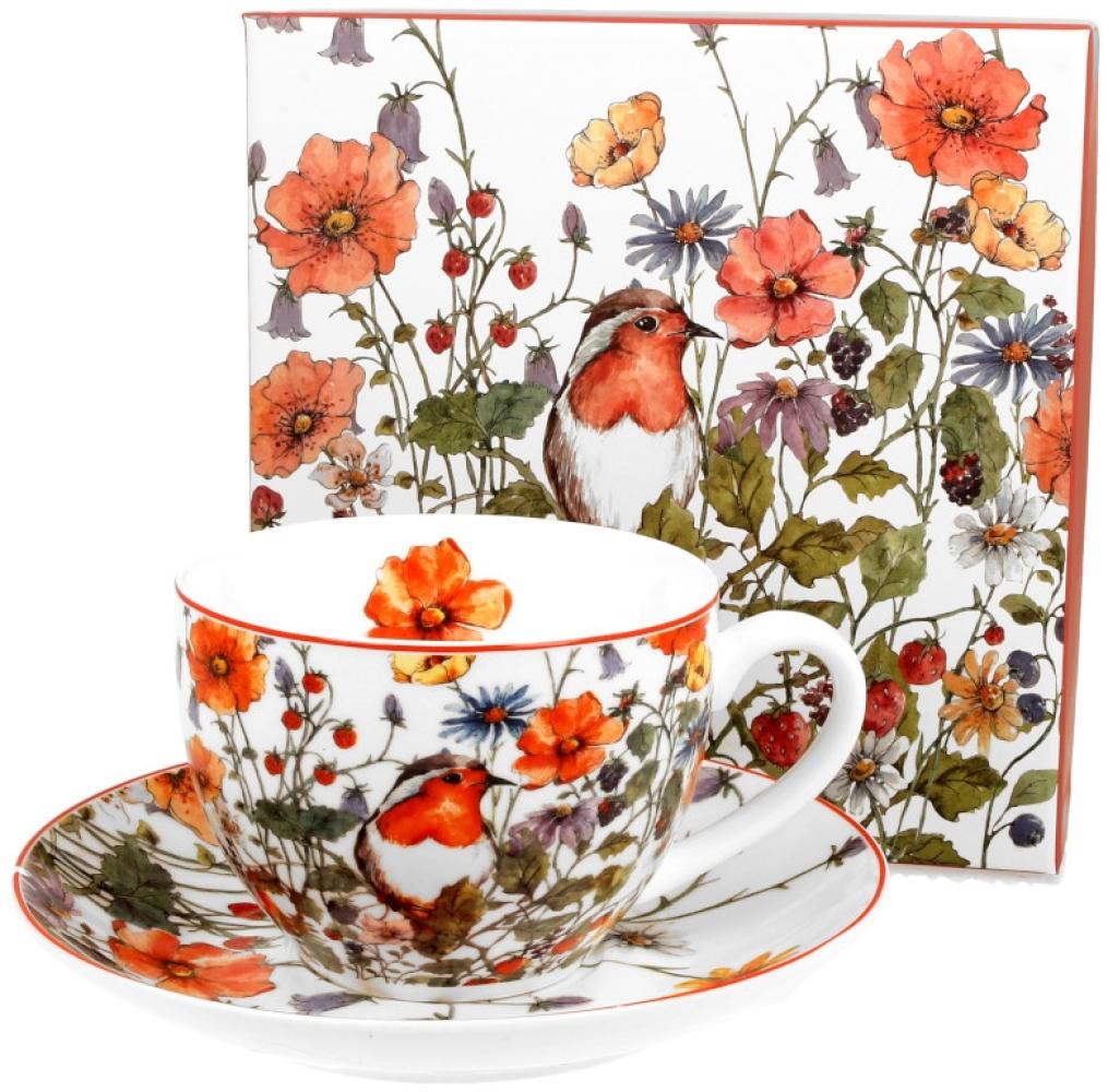 DUO FLORAL Tasse 250 ml WILD BIRD mit Untertasse, New Bone China Porzellan Bild 1