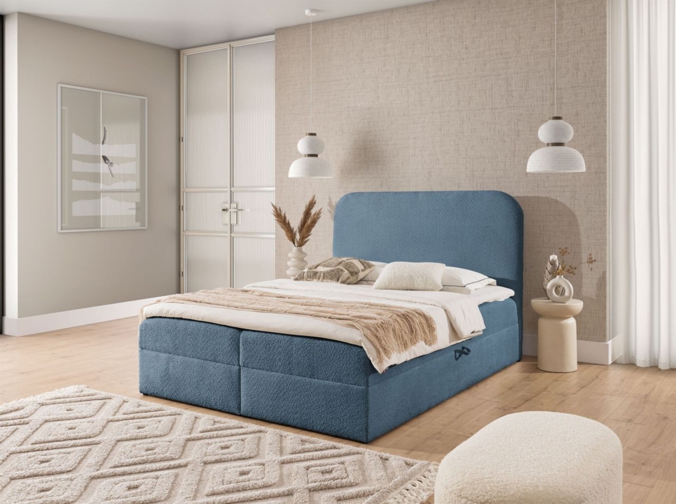 Boxspringbett Schlafzimmerbett AMADOR PREMIUM 120x220cm Stoff Coral Himmelblau Bild 1