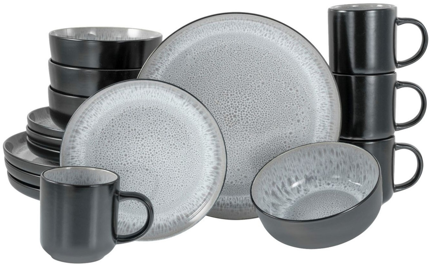 CreaTable Kombiservice NORDIC FJORD, Grau, Schwarz, mit Reaktivglasur, (16-tlg), 4 Personen, Steinzeug, Spülmaschinengeeignet, Mikrowellengeeignet Bild 1