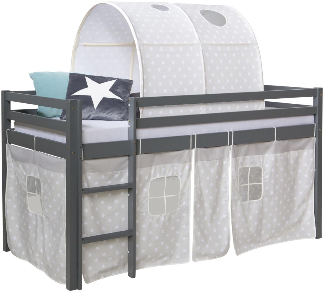 Homestyle4u Spielbett mit Tunnel, Grau, Kiefernholz grau / grau, 90x200 cm Bild 1
