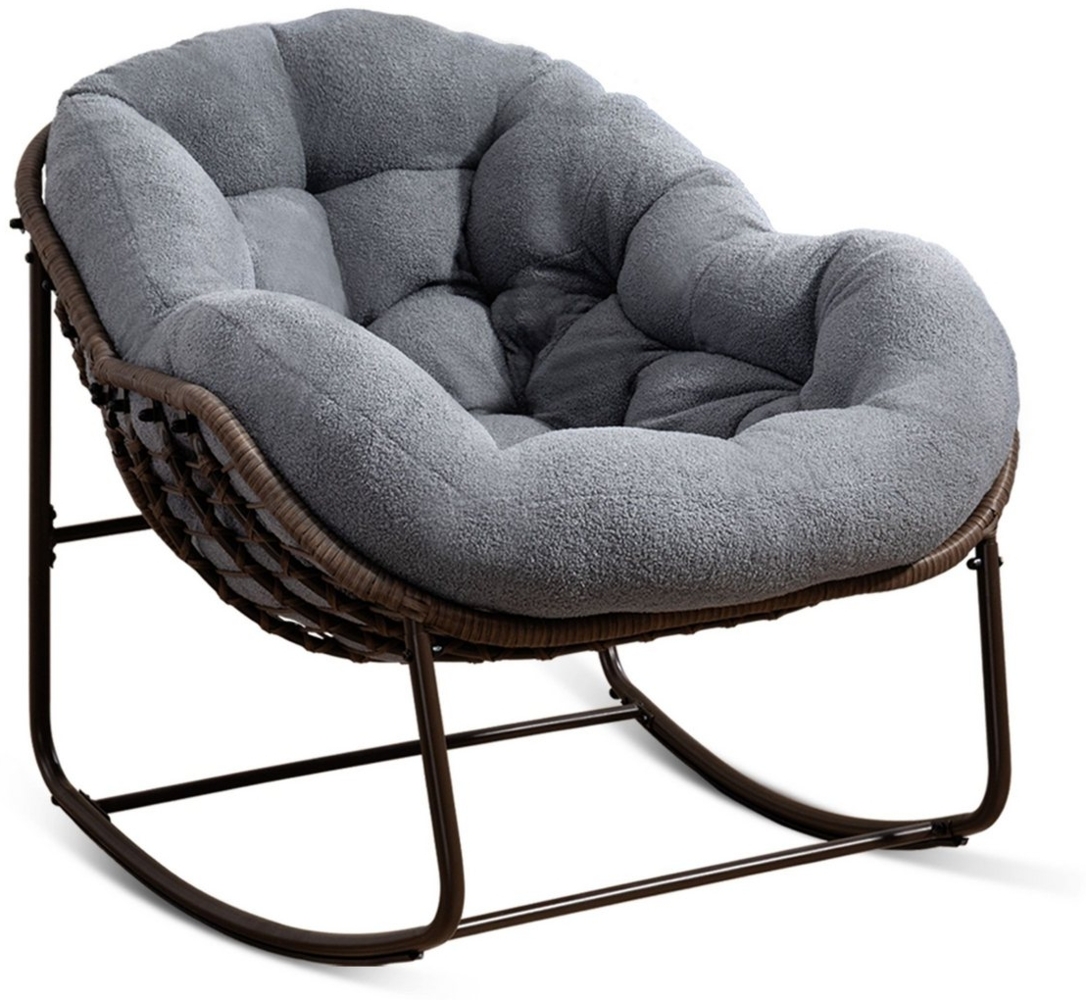SeedWave Schaukelstuhl Übergrößen mit PE-Rattangeflecht, 15cm dickes Samtkissen, bequemer Loungesessel, stylische Eierschalenform, modernes Design Bild 1