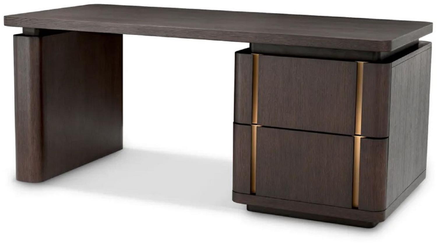 Casa Padrino Luxus Massivholz Schreibtisch Mokka / Messing 180 x 80 x H. 76 cm - Bürotisch - Computertisch - Büro Möbel - Luxus Möbel - Luxus Einrichtung - Büro Einrichtung - Luxus Qualität Bild 1