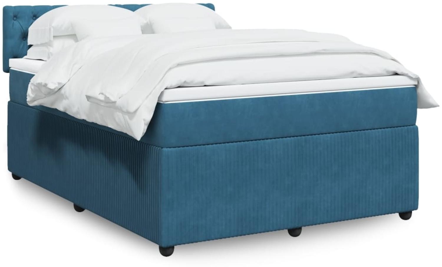 vidaXL Boxspringbett mit Matratze Blau 140x190 cm Samt 3287744 Bild 1