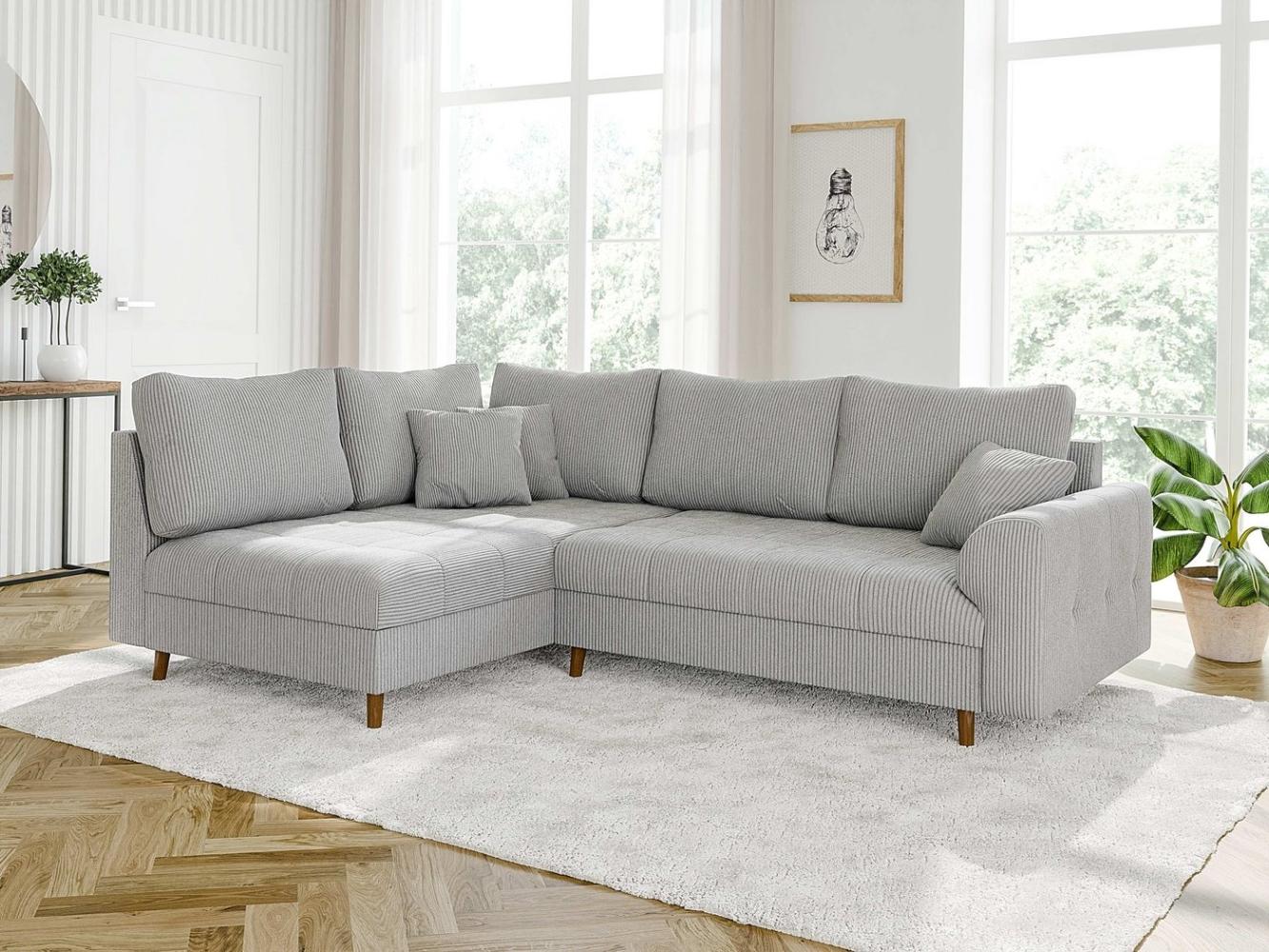 S-Style Möbel Ecksofa Zara mit Braun Holzfüßen im skandinavischen Stil aus Cord-Stoff, Ottomane links oder rechts bestellbar, mit Wellenfederung Bild 1