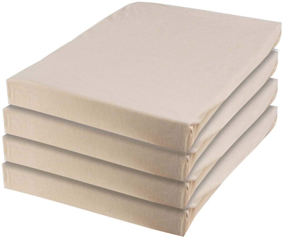 Home4You Bettlaken, 4er Set, Beige, uni, 100x200 cm, Baumwolle, Gummizug: rundum, mit Rundumgummizug Bild 1