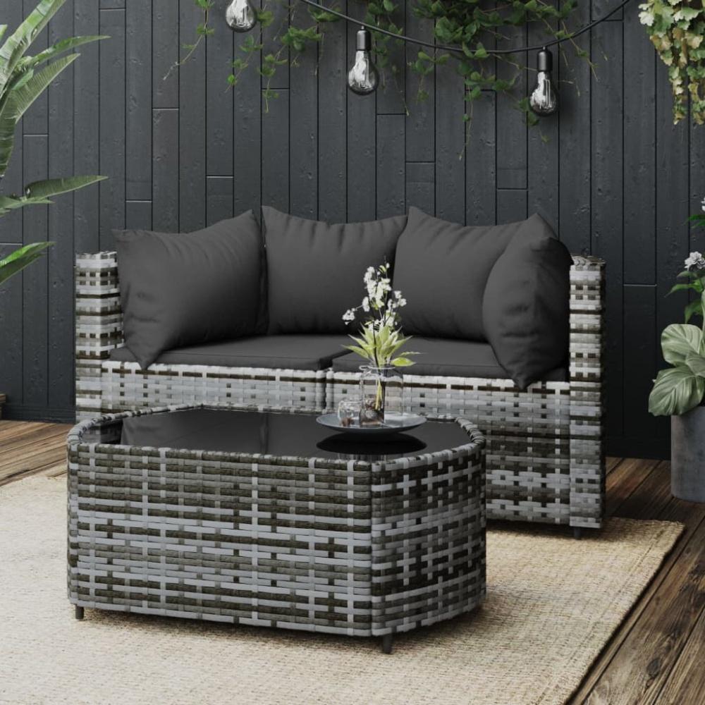 vidaXL 3-tlg. Garten-Lounge-Set mit Kissen Grau Poly Rattan 319775 Bild 1