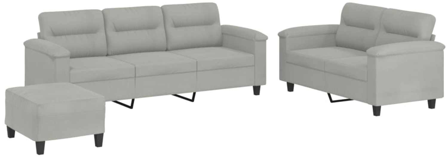 vidaXL 3-tlg. Sofagarnitur mit Kissen Hellgrau Mikrofasergewebe 3202345 Bild 1