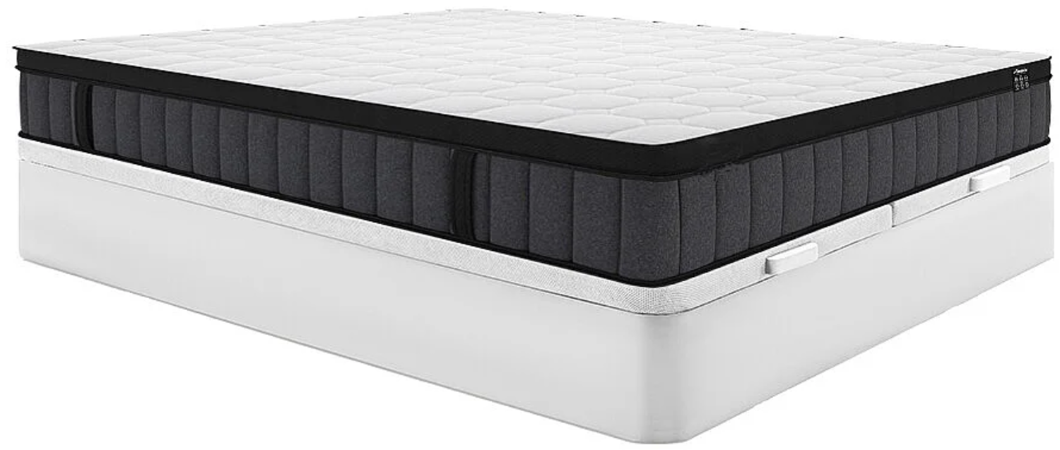 Vente-unique - Set aus Bettgestell mit Bettkasten + Matratze - 180 x 200 cm - Hybridmatratze - 7-Zonen-Taschenfederkern & Memory Gel - Stärke 25 cm - Weiß - TOLCA von YSMÉE Bild 1