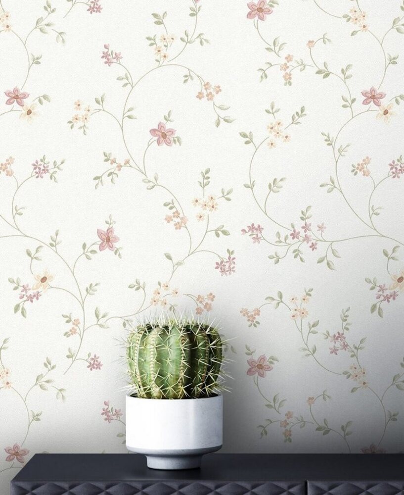 Newroom Vliestapete, Weiß Tapete Floral Blumen - Blumentapete Bunt Romantisch Modern Blätter Zweige für Wohnzimmer Schlafzimmer Flur, Blumentapete, modern Bild 1