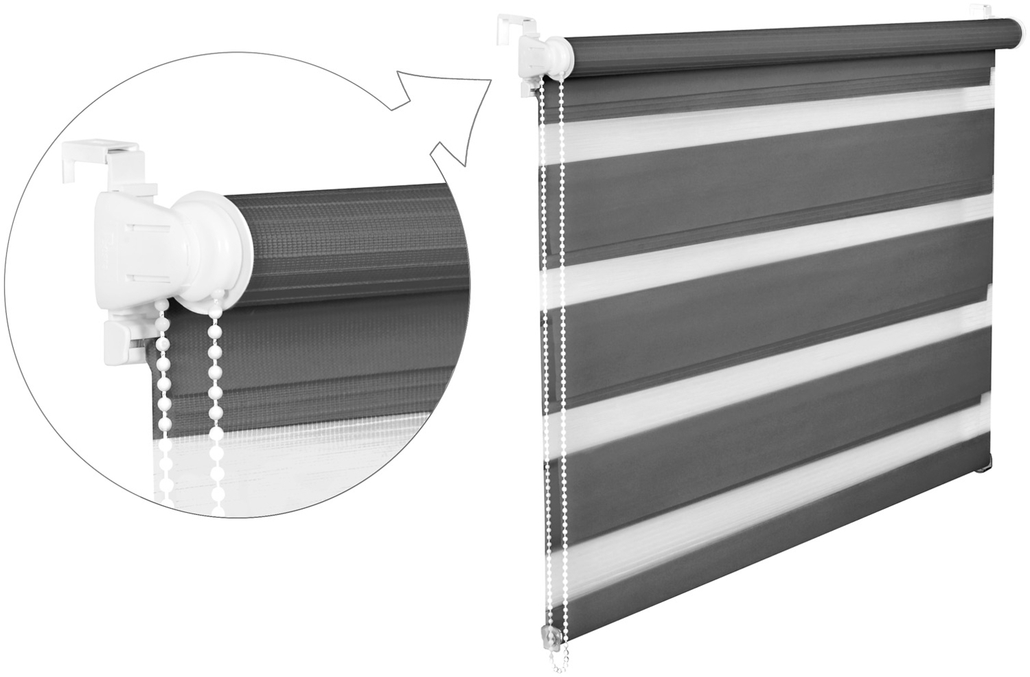Doppelrollo Duorollo 55 cm breit 200 cm lang grafit inkl. Seilzug Fensterrollo Klemmrollo Jalousie Bild 1
